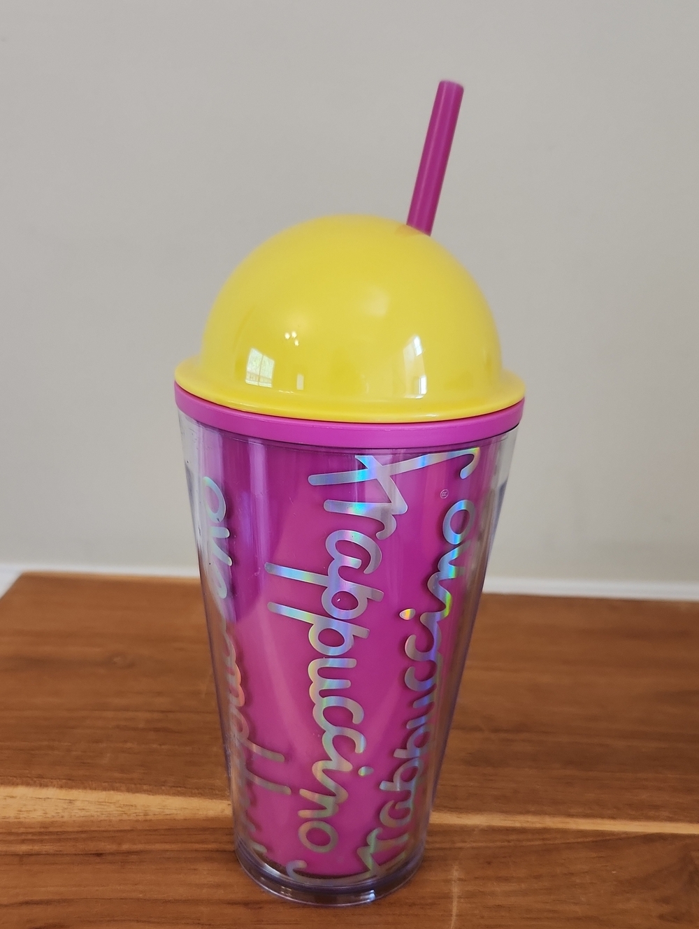 Starbucks Frappuccino Travel Tumbler Cold Cup Yellow Dome Lid 16oz 2014